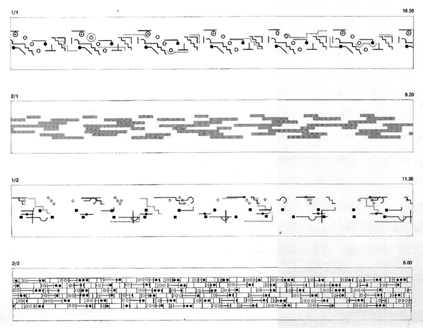 Brian Eno’s graphic notation for Music for Airports, published on the back of the album sleeve